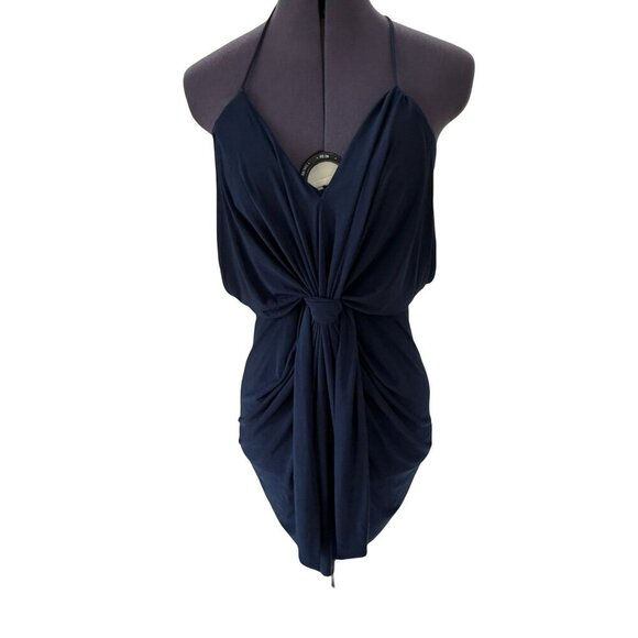 NWT Misa Los Angeles Domino Bodycon Mini‎ Dress Navy Blue V-Neck Racerback Multi - Picture 2 of 11